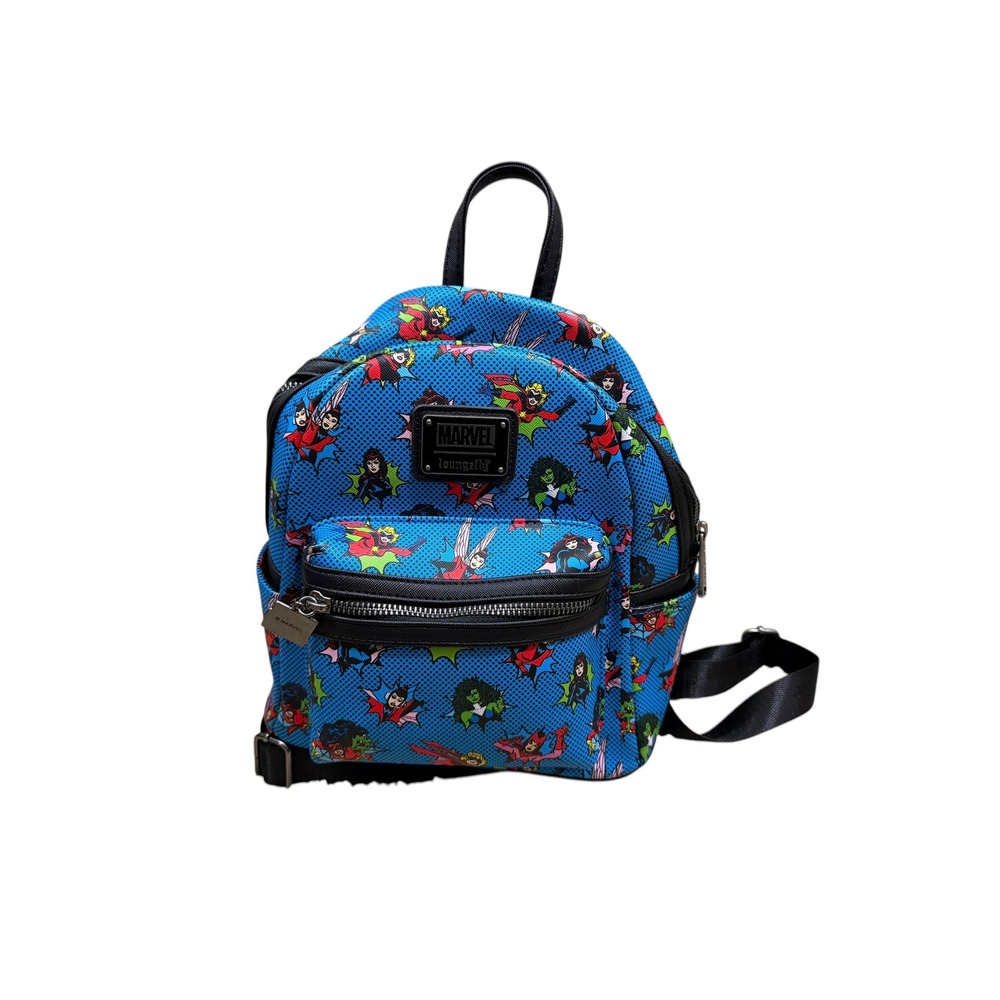 Loungefly Marvel Comics Women of Marvel Mini Backpack Blue Superhero Print NWOT